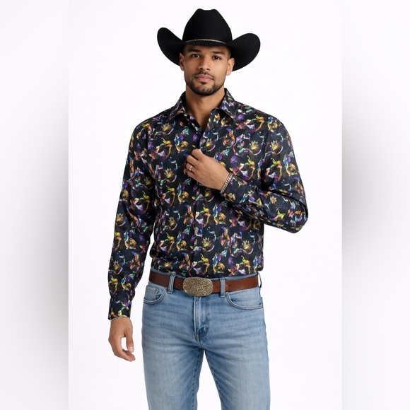Eight X Premium Other - Eight X Premium Abstract Print Button Down Shirt Black Multicolor Size M Cotton